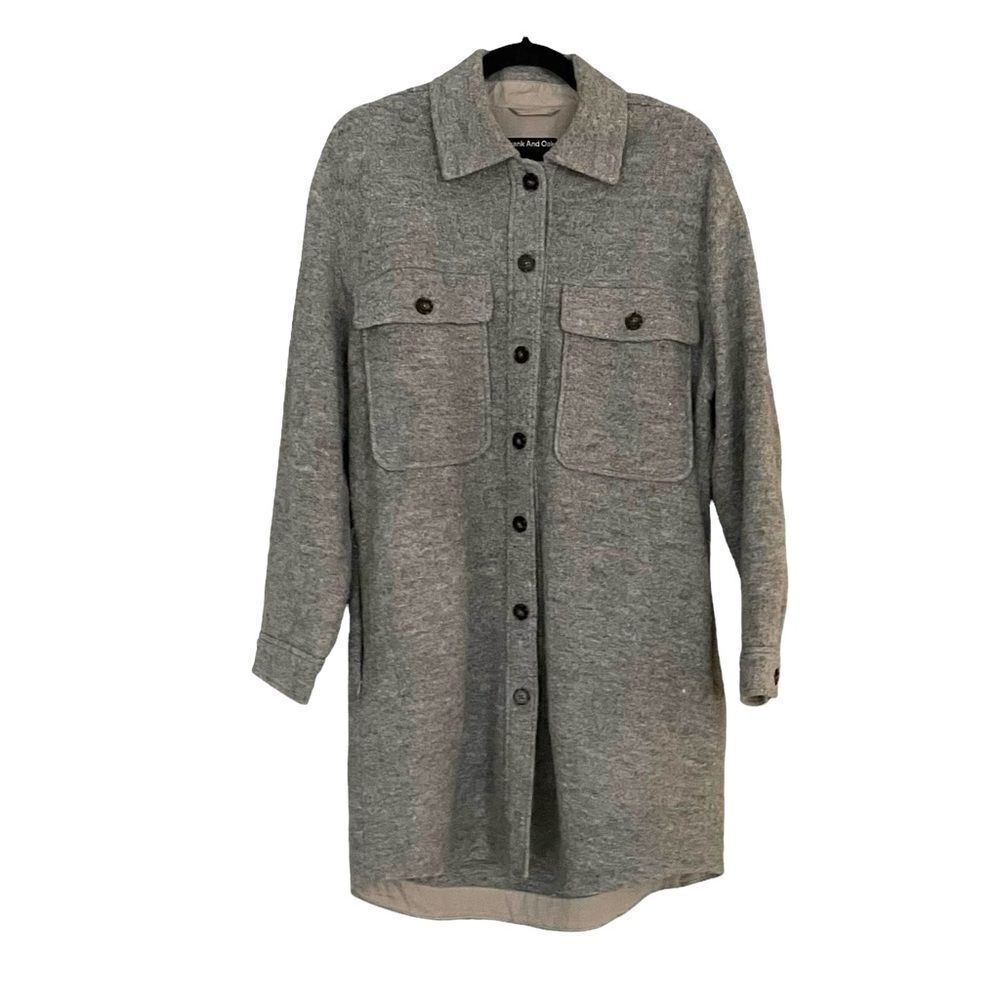 FRANK & OAK Wool Button Front Long Shaket Coat Overcoat Gray S